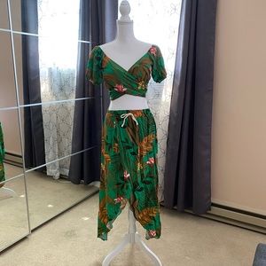 Brazilian 2 peace set - Top and skirt green floral